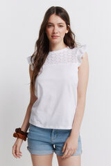 Springfield Playera con volantes y bordado suizo natural