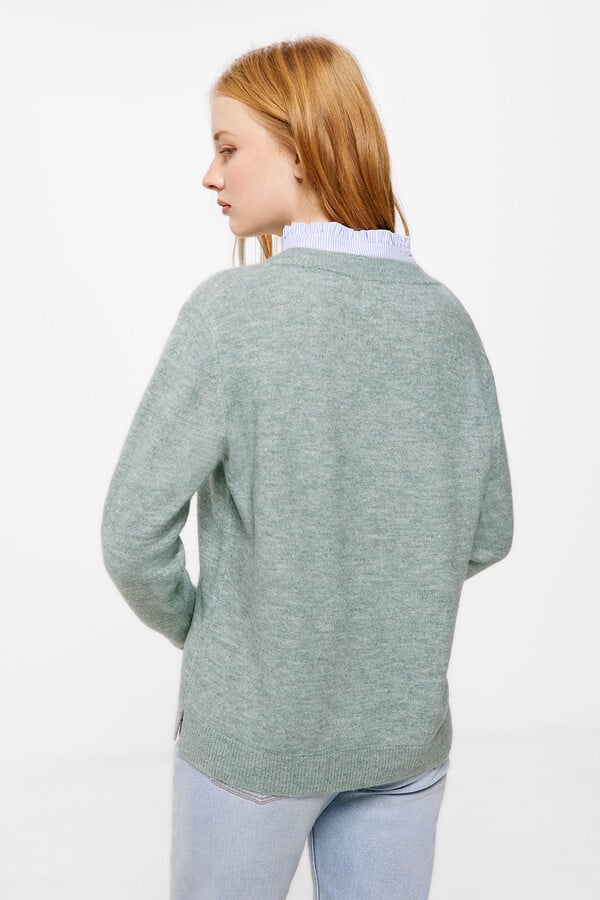 Springfield Suéter bimateria cuello mini volantes verde