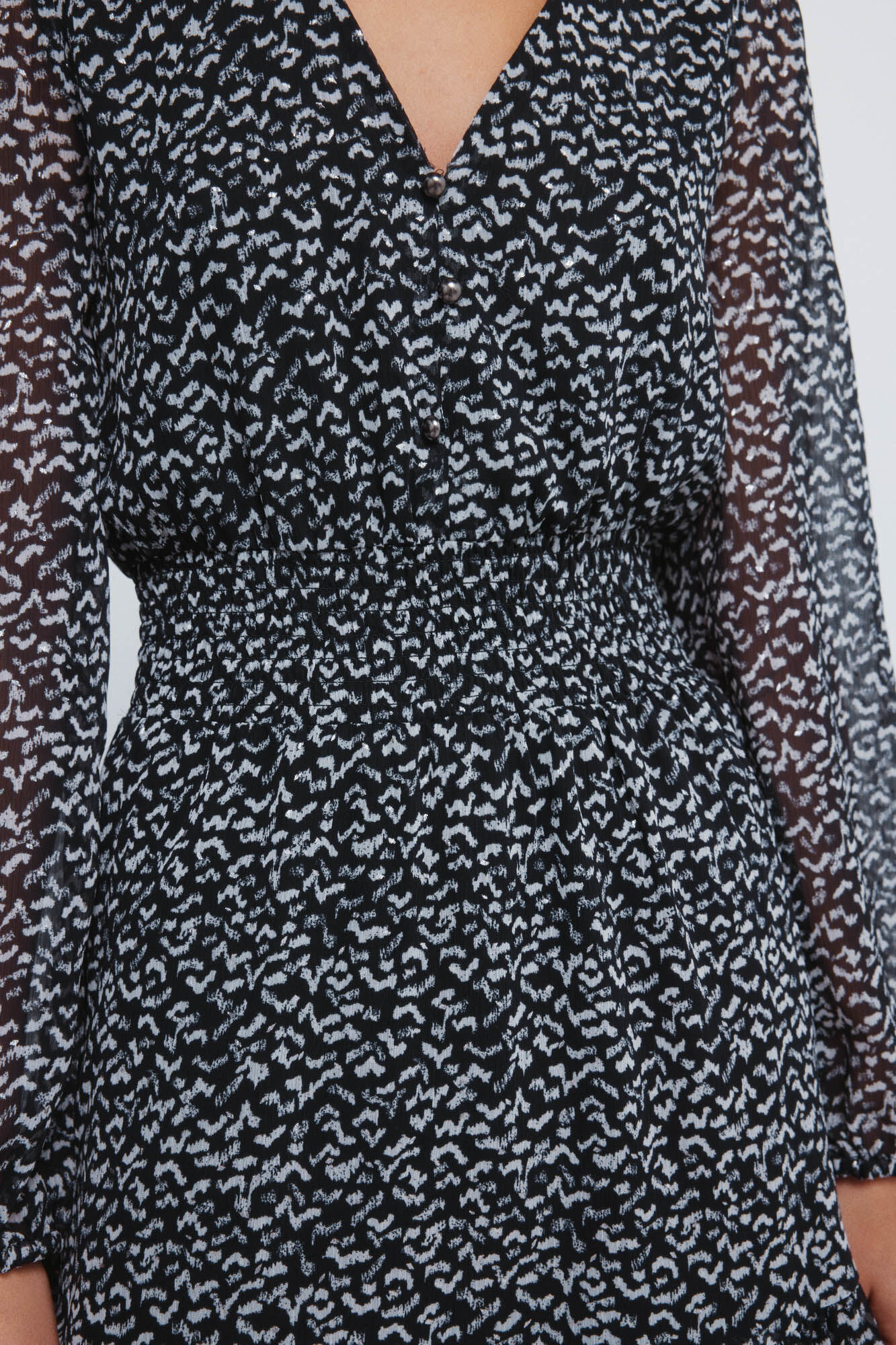 Springfield Vestido corto short de gasa con estampado corto negro