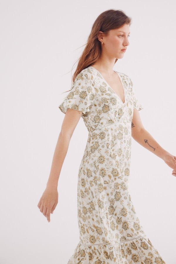 Springfield Vestido midi laces estampado amarillo