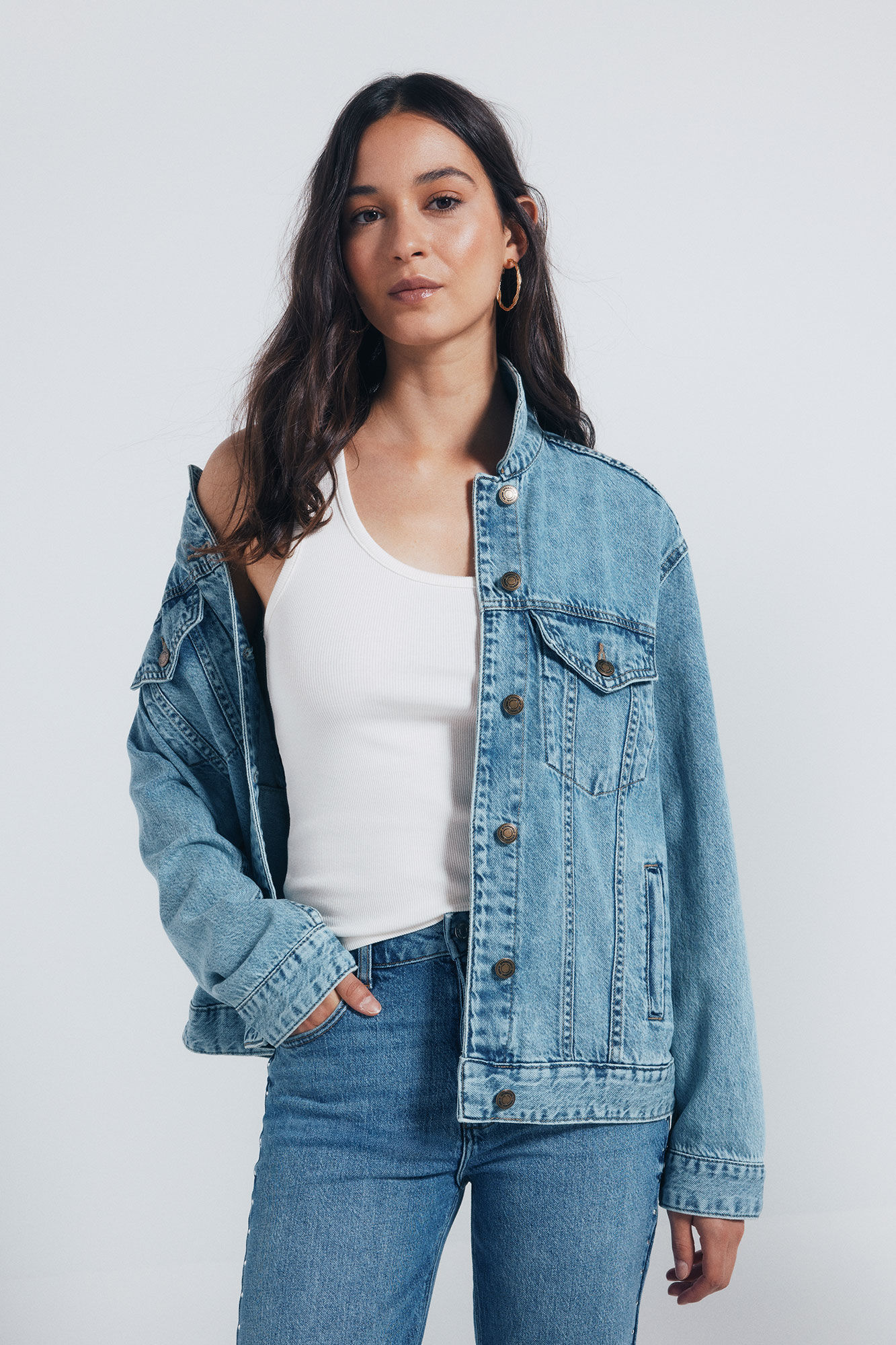 Springfield Chamarra denim oversized algod&oacute;n azul