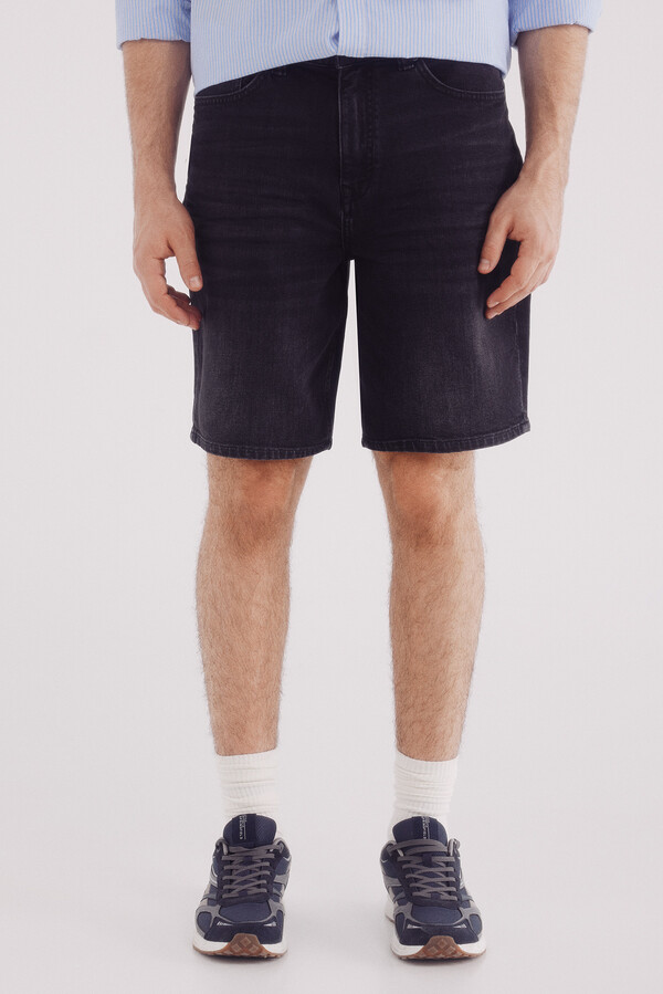 Springfield Bermudas denim negras lavadas regular fit negro