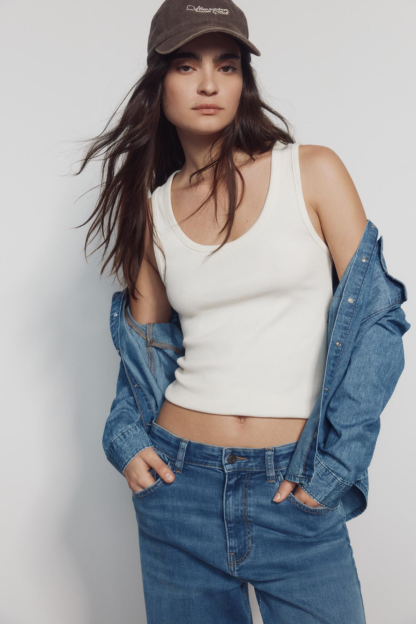 Springfield Jeans anchos de tiro alto azul