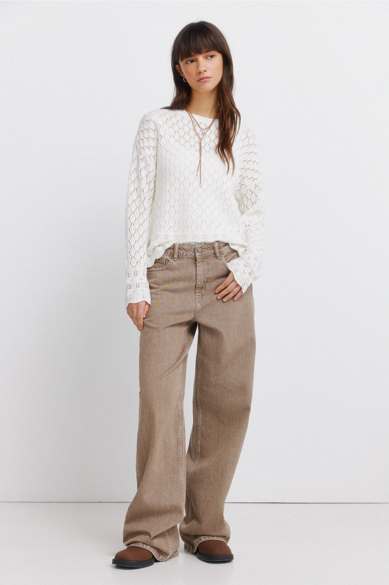 Springfield Su&eacute;ter de tejido pointelle beige