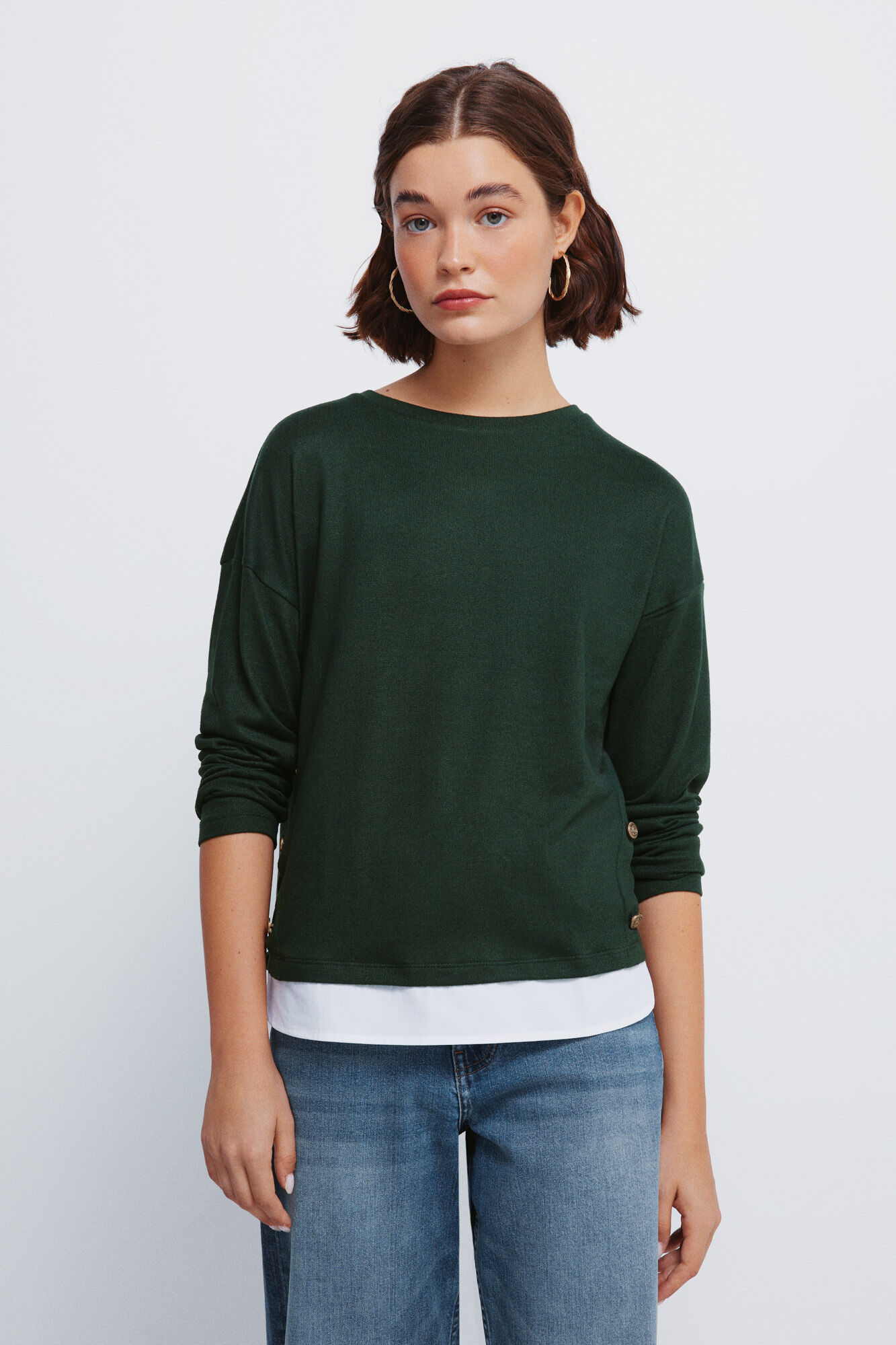 Springfield Playera combinada con botones laterales verde