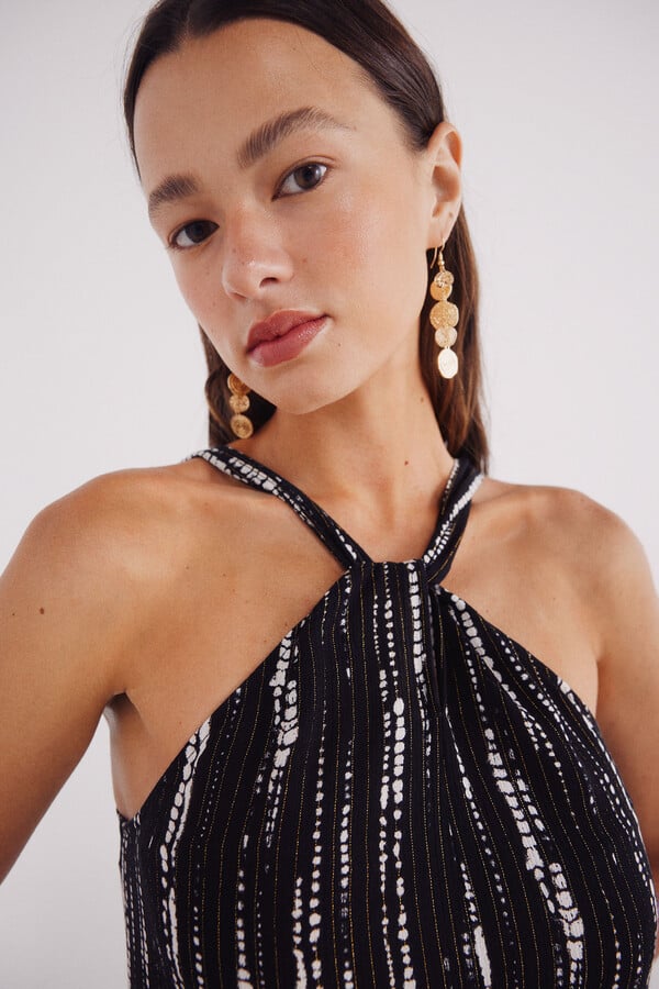 Springfield Vestido midi escote halter lúrex negro