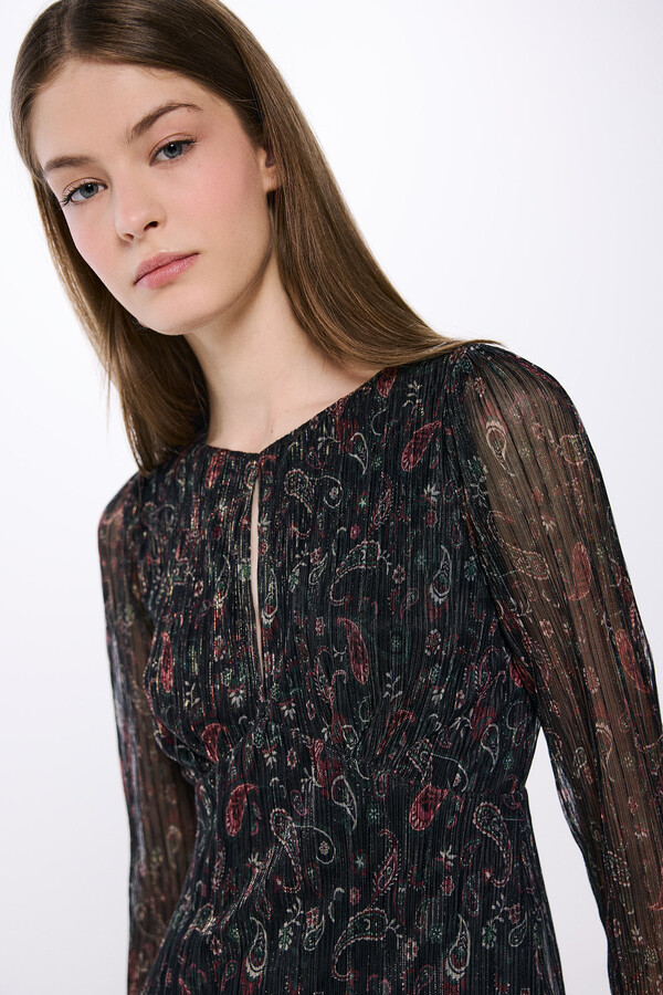 Springfield Vestido midi estampado lurex negro