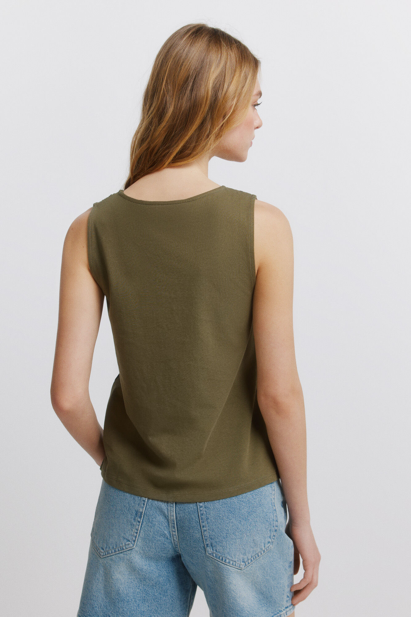 Springfield Playera de tirantes bordada khaki