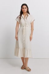 Springfield Vestido camisero de lino caf&eacute;