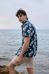Springfield Camisa manga corta lino estampada azul