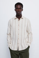 Springfield Camisa rústica rayas beige