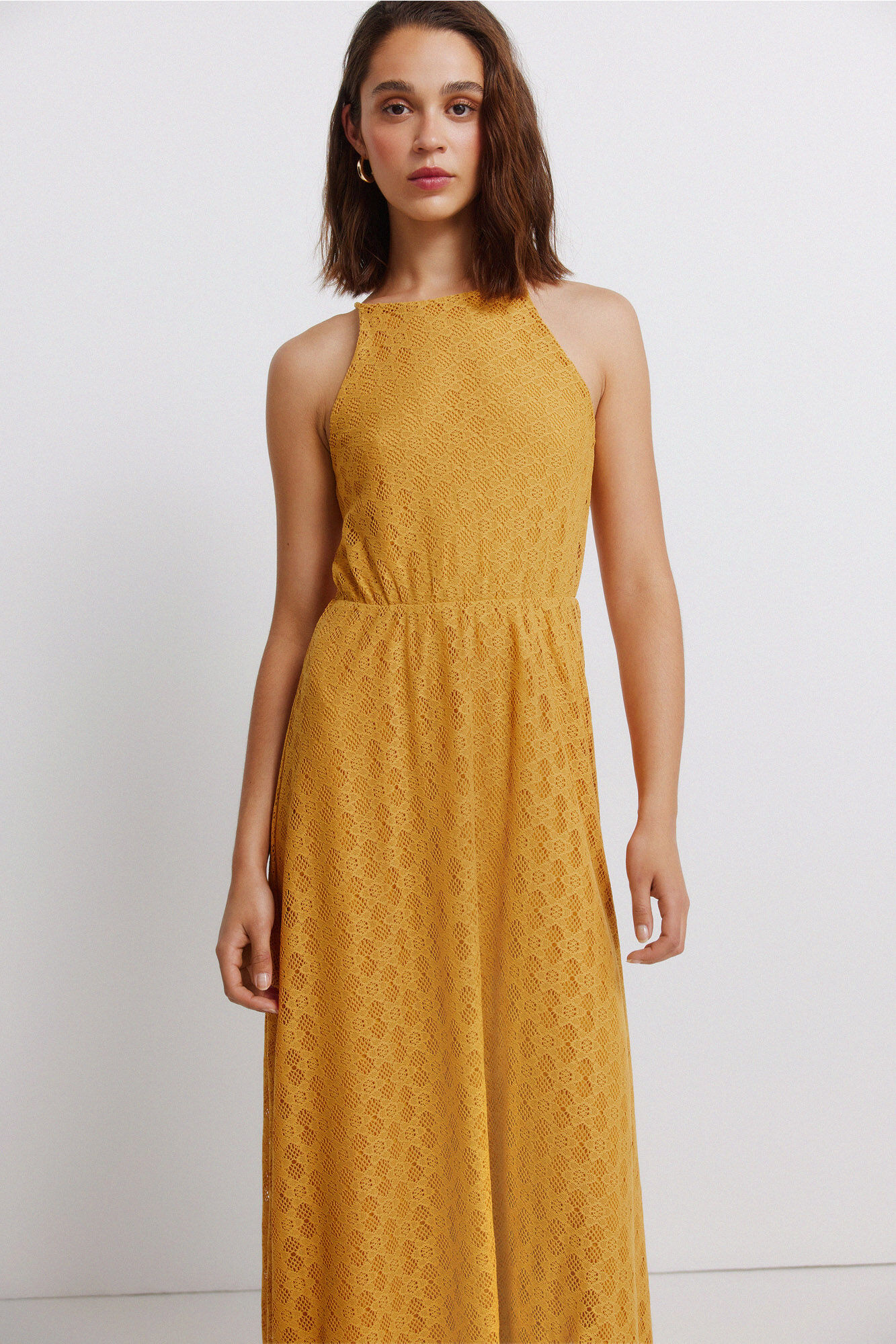 Springfield Vestido midi halter bordado amarillo
