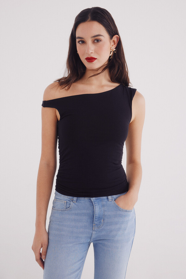 Springfield Top asimétrico liso negro