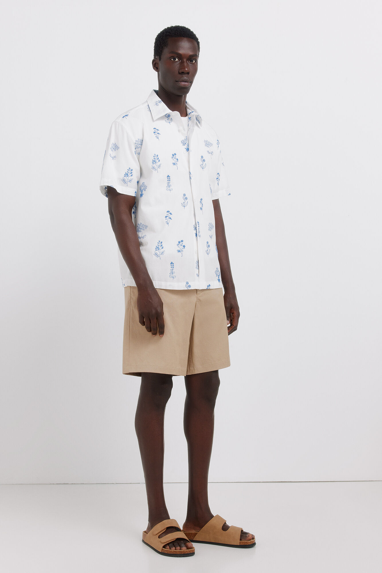 Springfield Camisa de manga corta con bordado floral natural