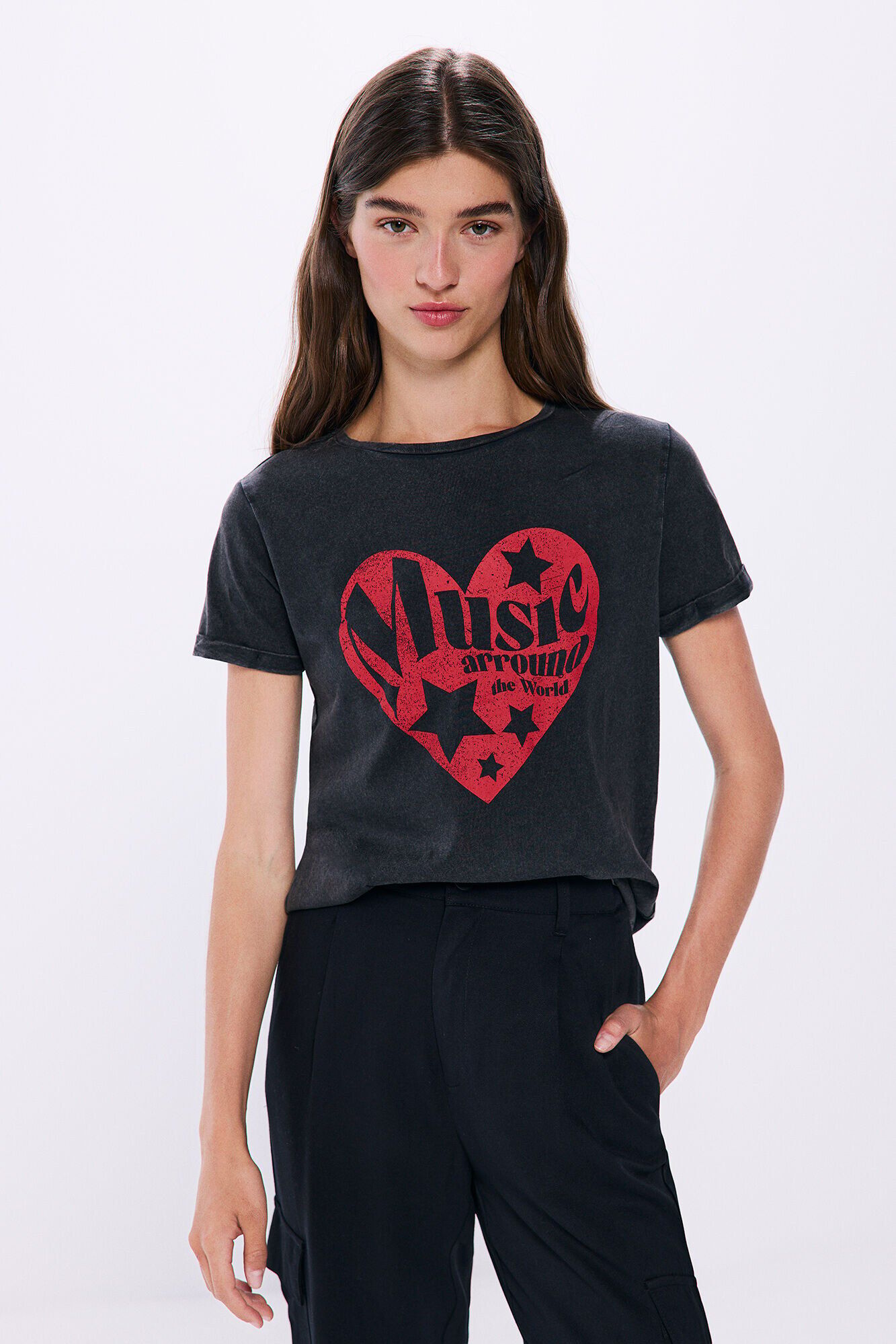 Springfield Playera gr&aacute;fica algod&oacute;n manga vuelta gris