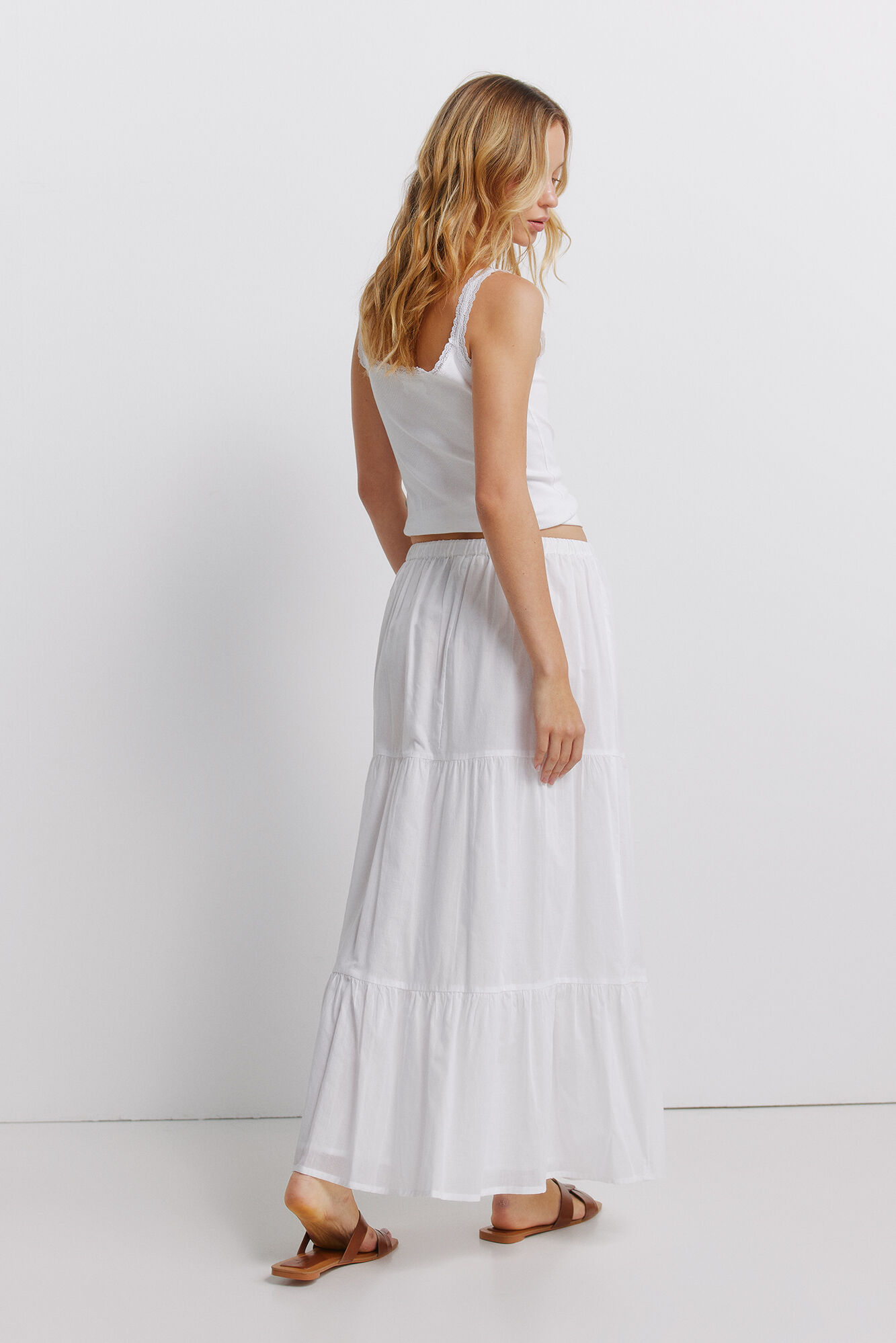 Springfield Falda midi con volantes natural