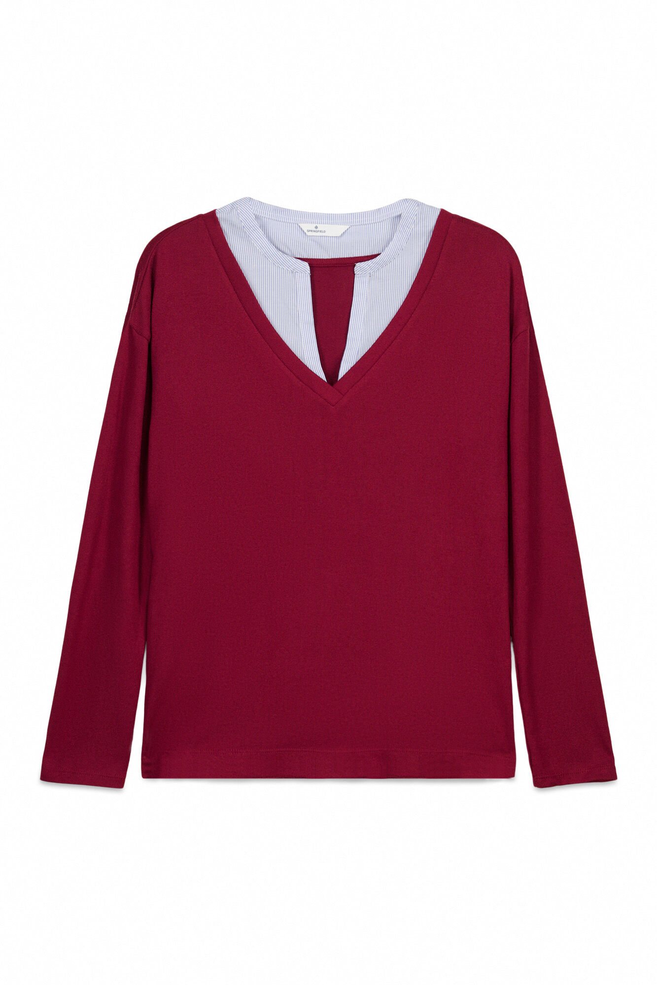 Springfield Playera manga larga escote en pico p&uacute;rpura