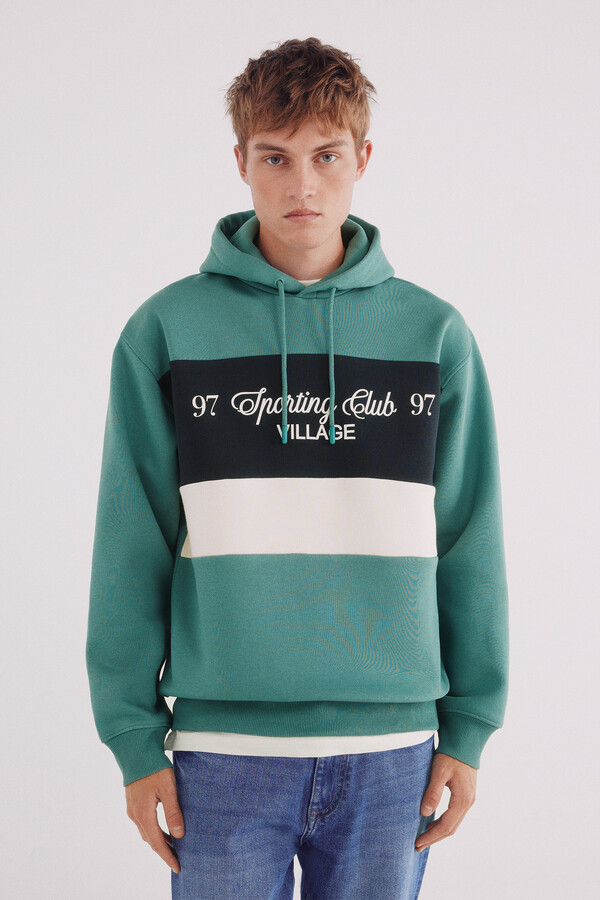 Springfield Sudadera con capucha y corte de luchador verde