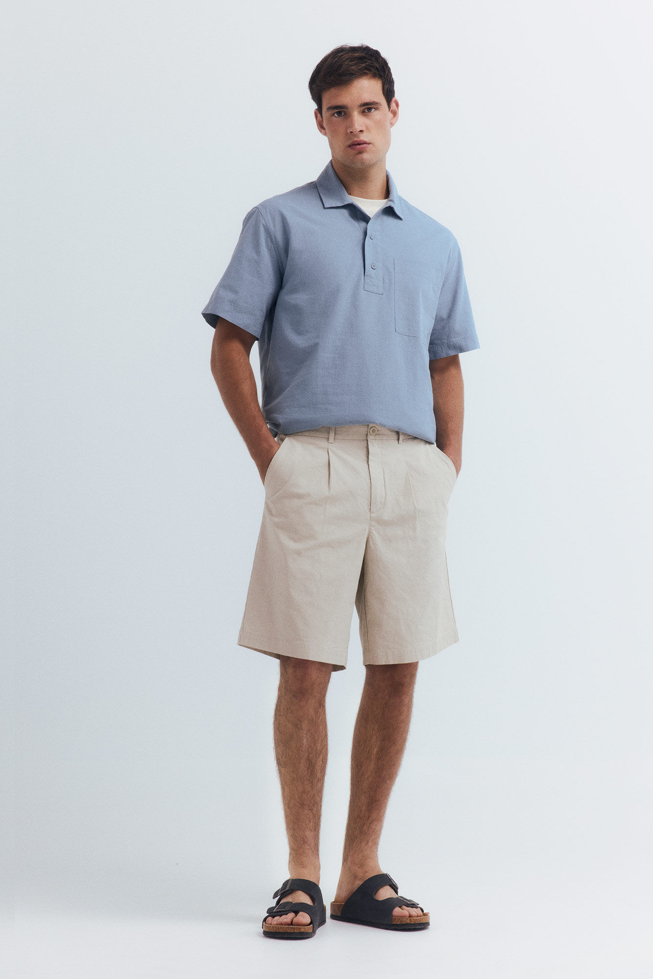 Springfield Camisa manga corta polera algod&oacute;n slub azul