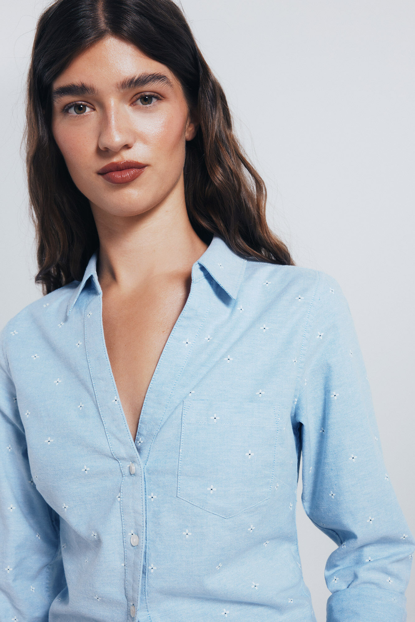 Springfield Camisa oxford cuello abierto azul