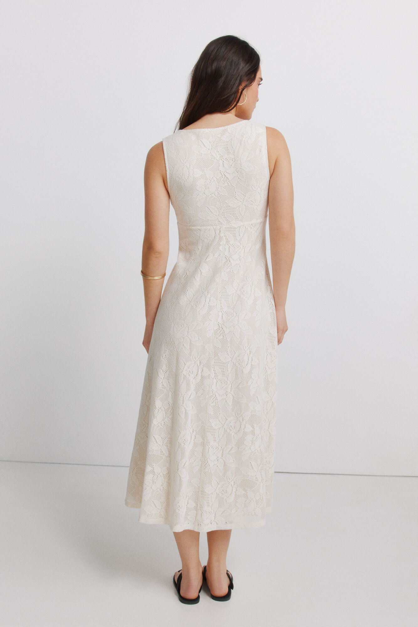 Springfield Vestido de tirantes bordado de flor beige