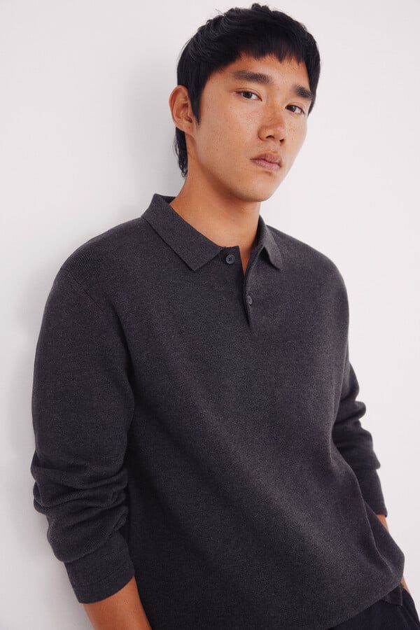 Springfield Jersey de cuello polo con botones gris