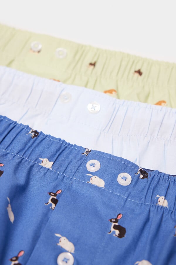 Springfield Pack 3 calzones en popelín de algodón animales azul medio