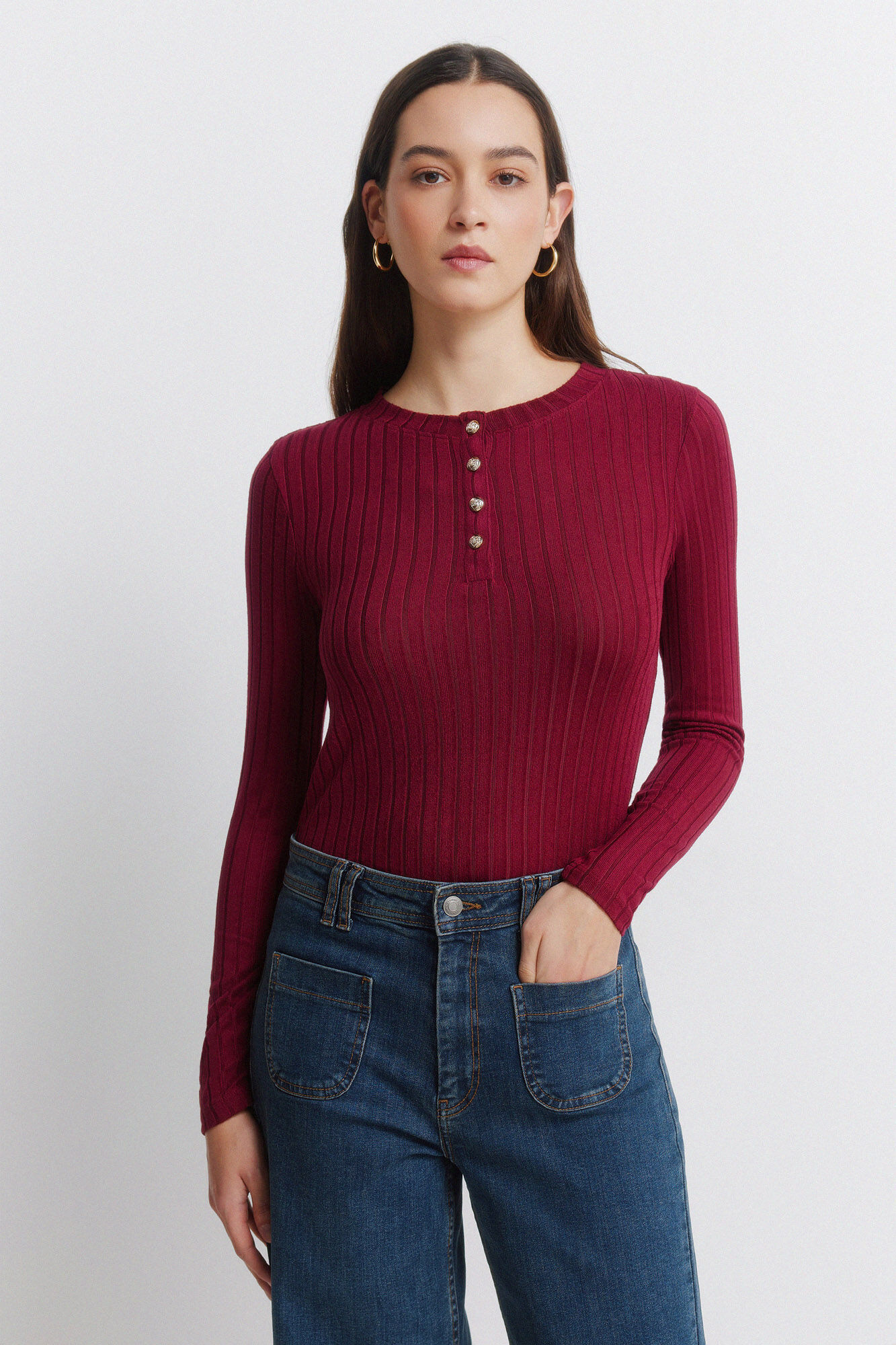 Springfield Playera con cuello de botones acanalados