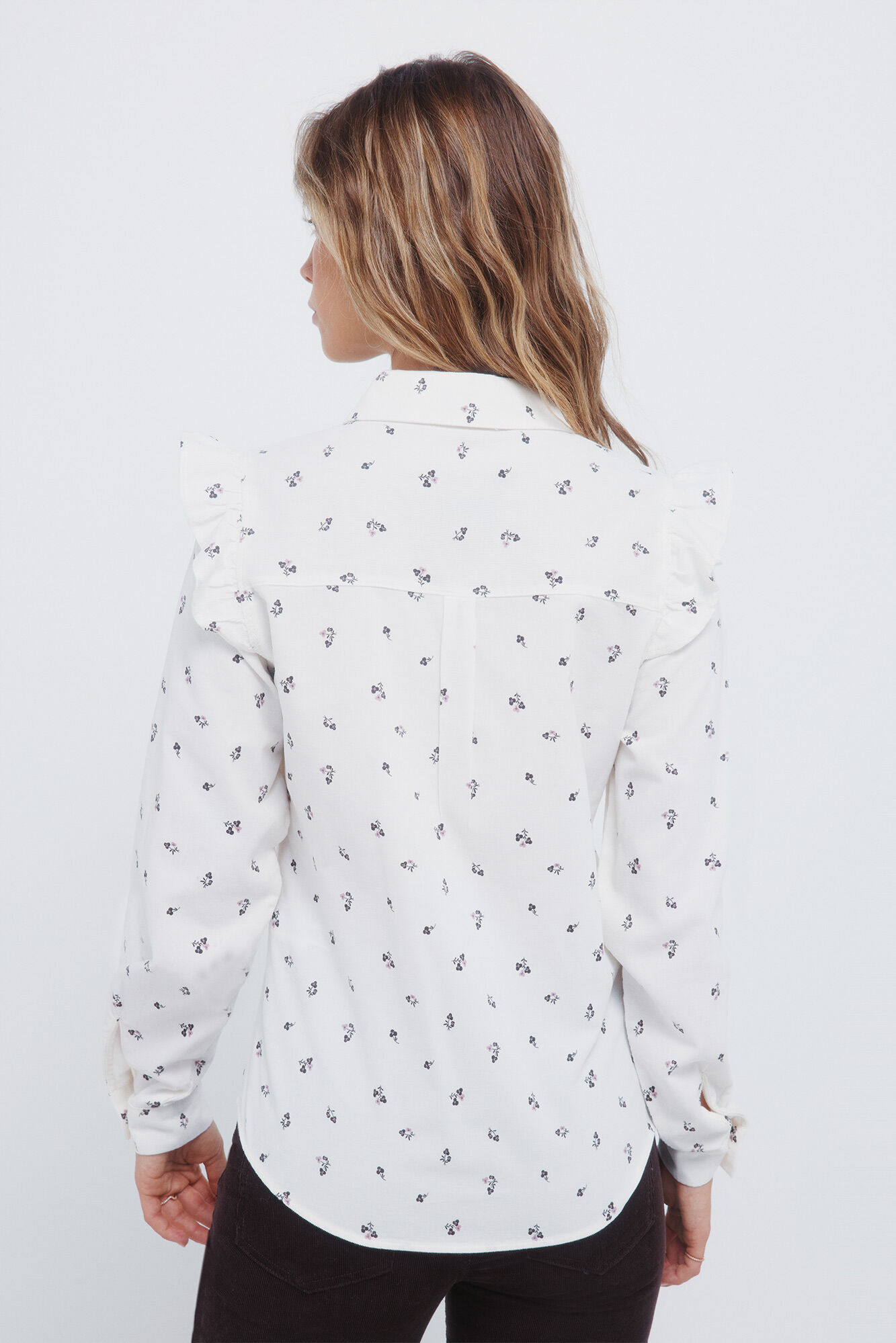 Springfield Camisa de pana con volantes en los hombros caf&eacute;