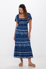 Springfield Vestido midi cenefas espalda cruzada navy