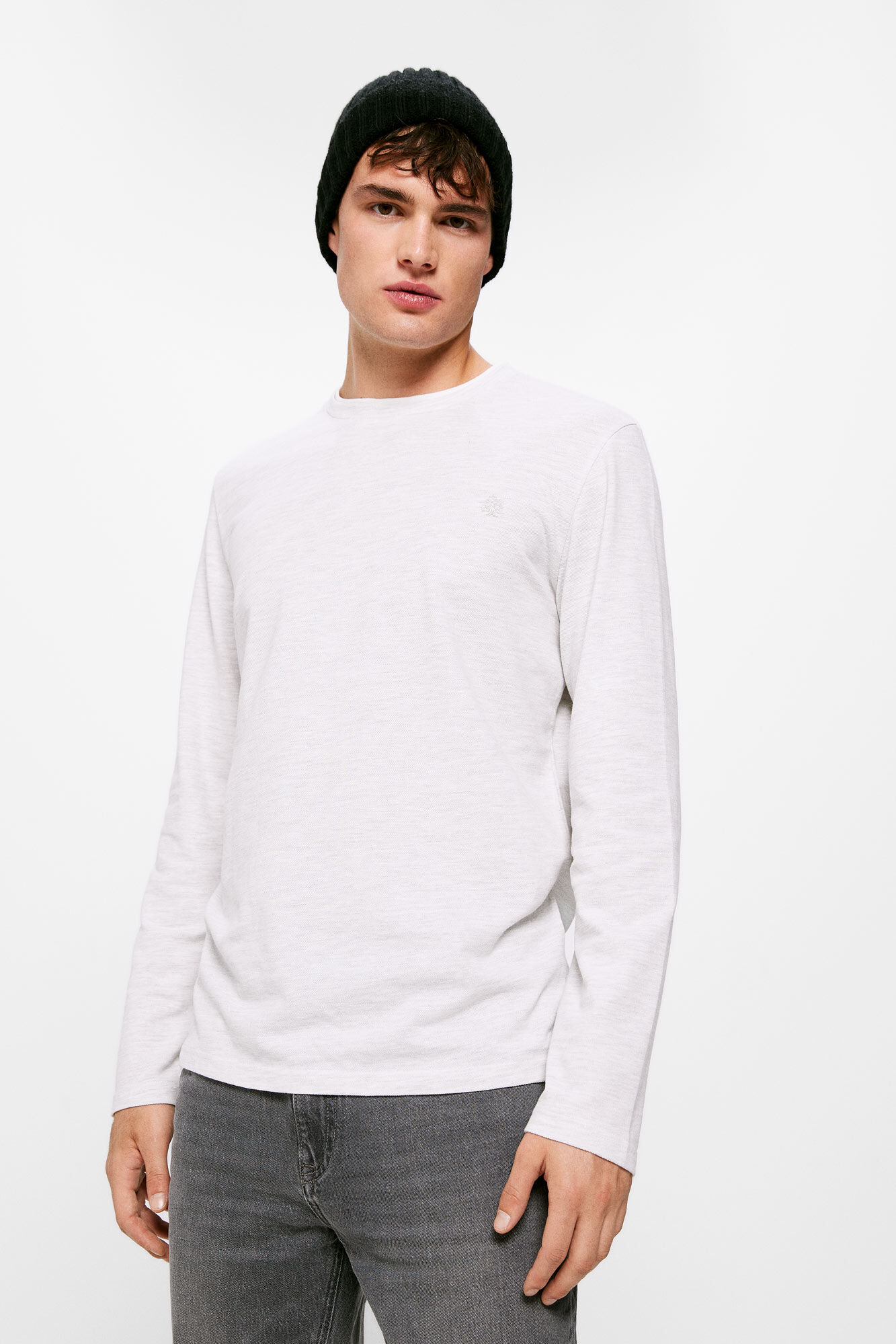 Playera manga top larga gris