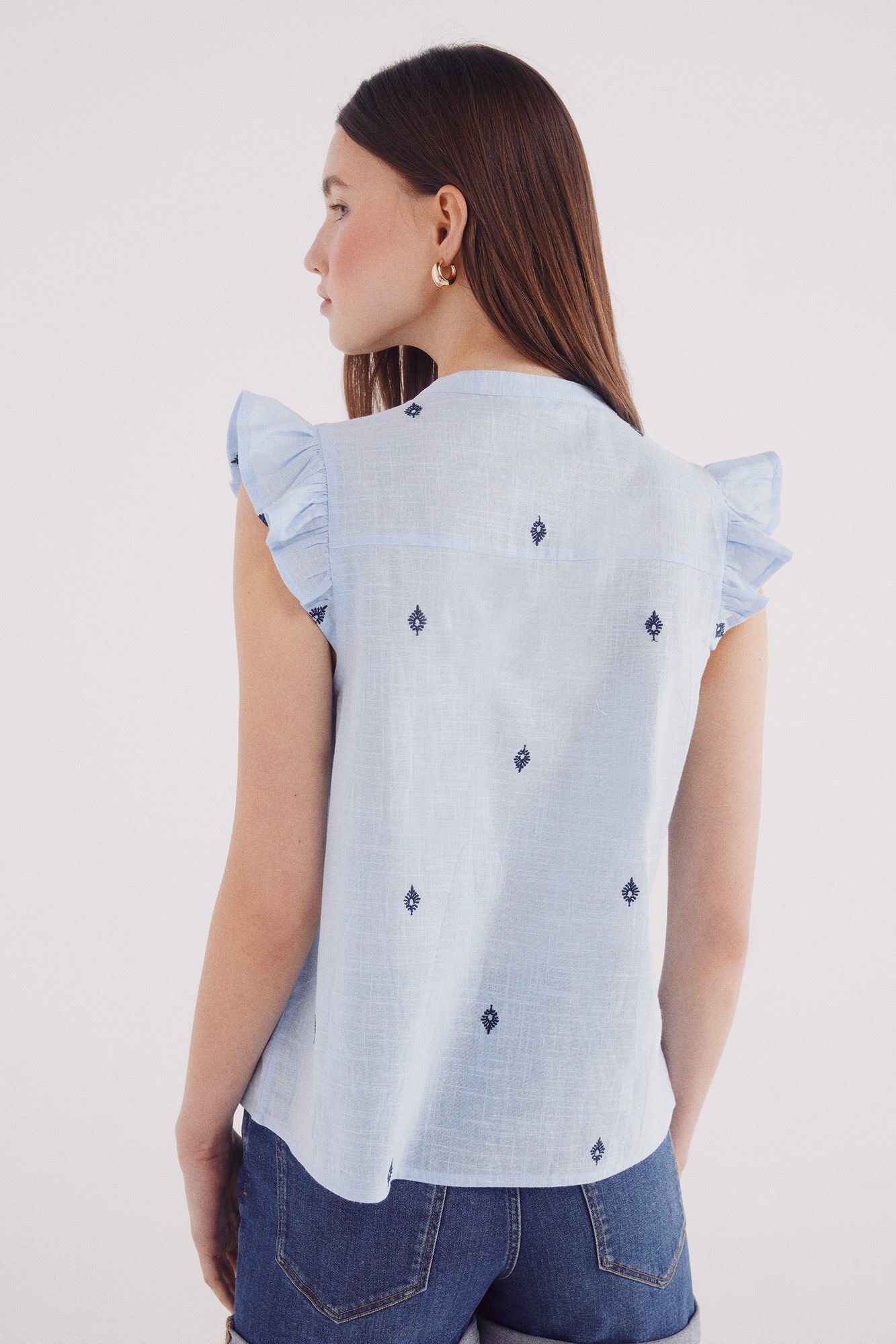 Springfield Blusa bordados geom&eacute;tricos azul