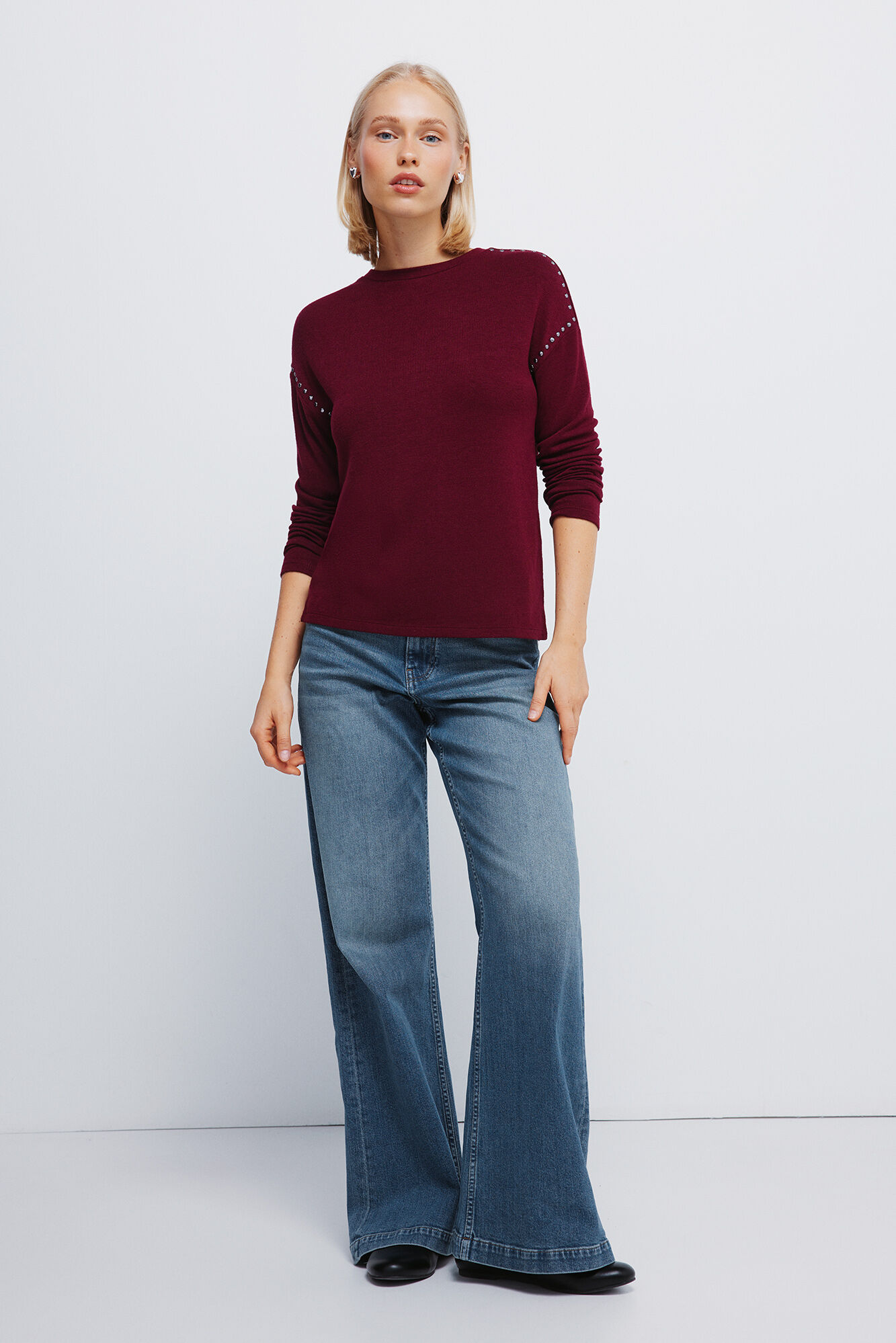 Springfield Playera de punto con corte de tejido p&uacute;rpura