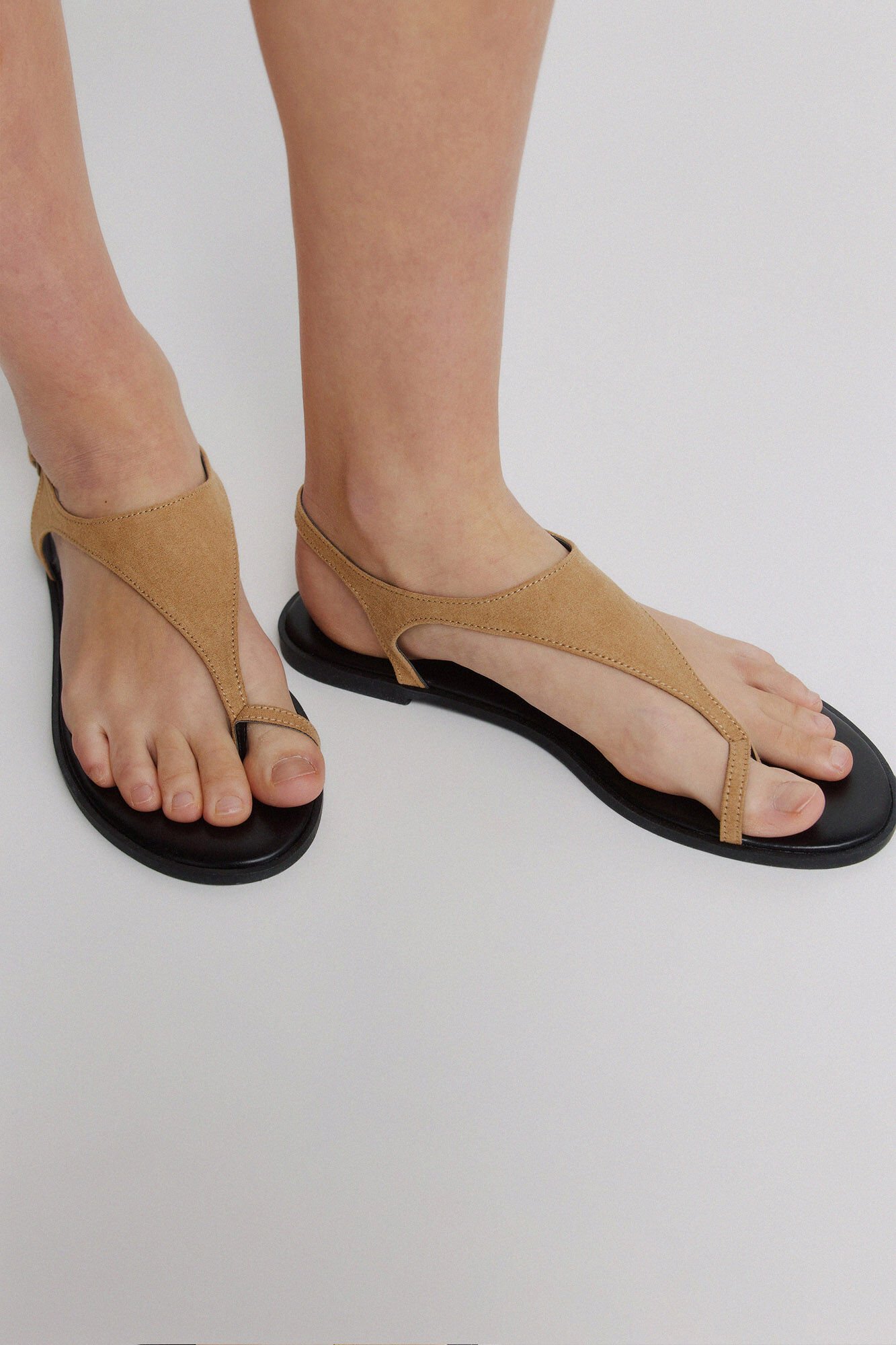 Springfield Sandalia de dedo efecto ante beige