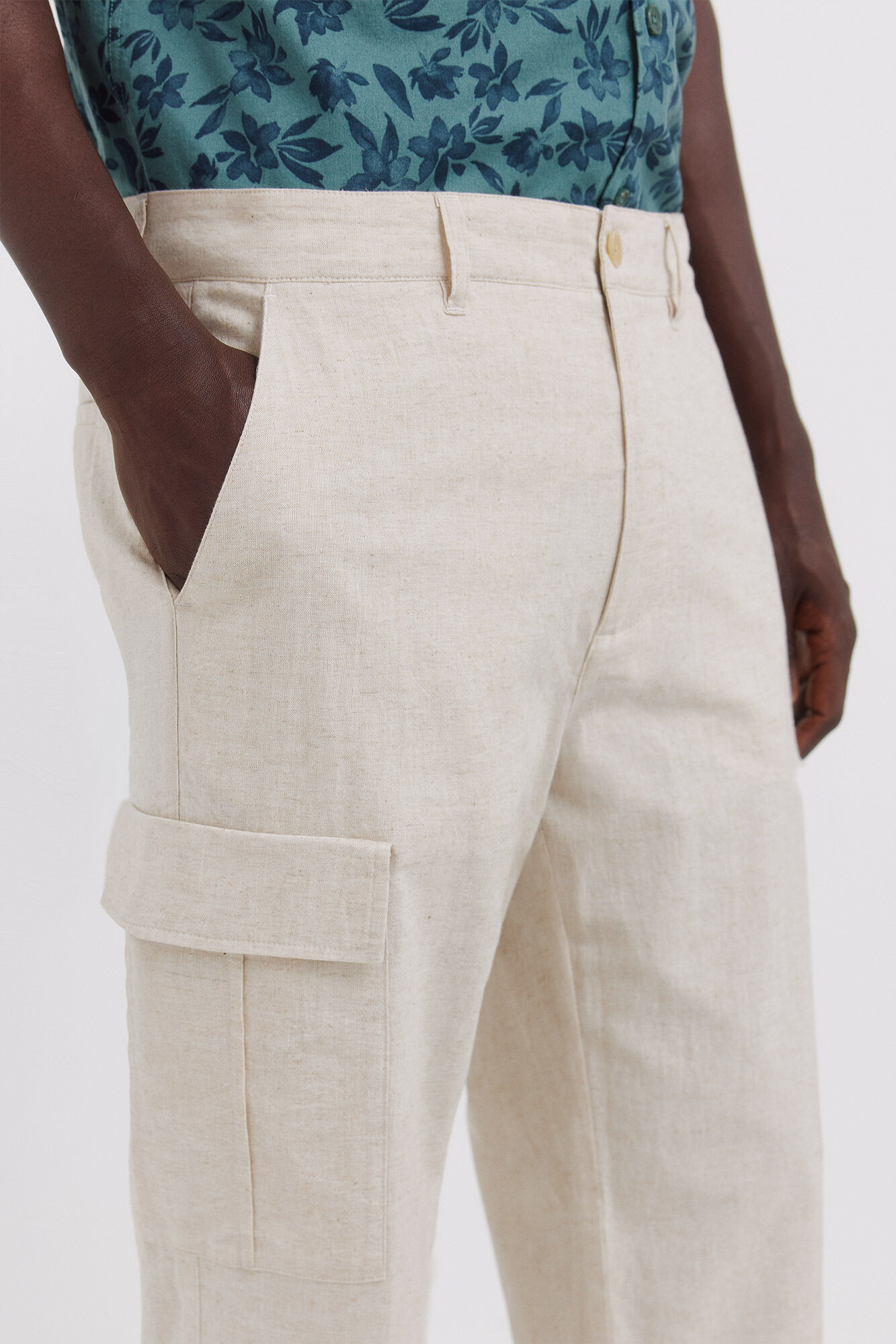 Springfield Pantal&oacute;n cargo de lino slim fit blanco