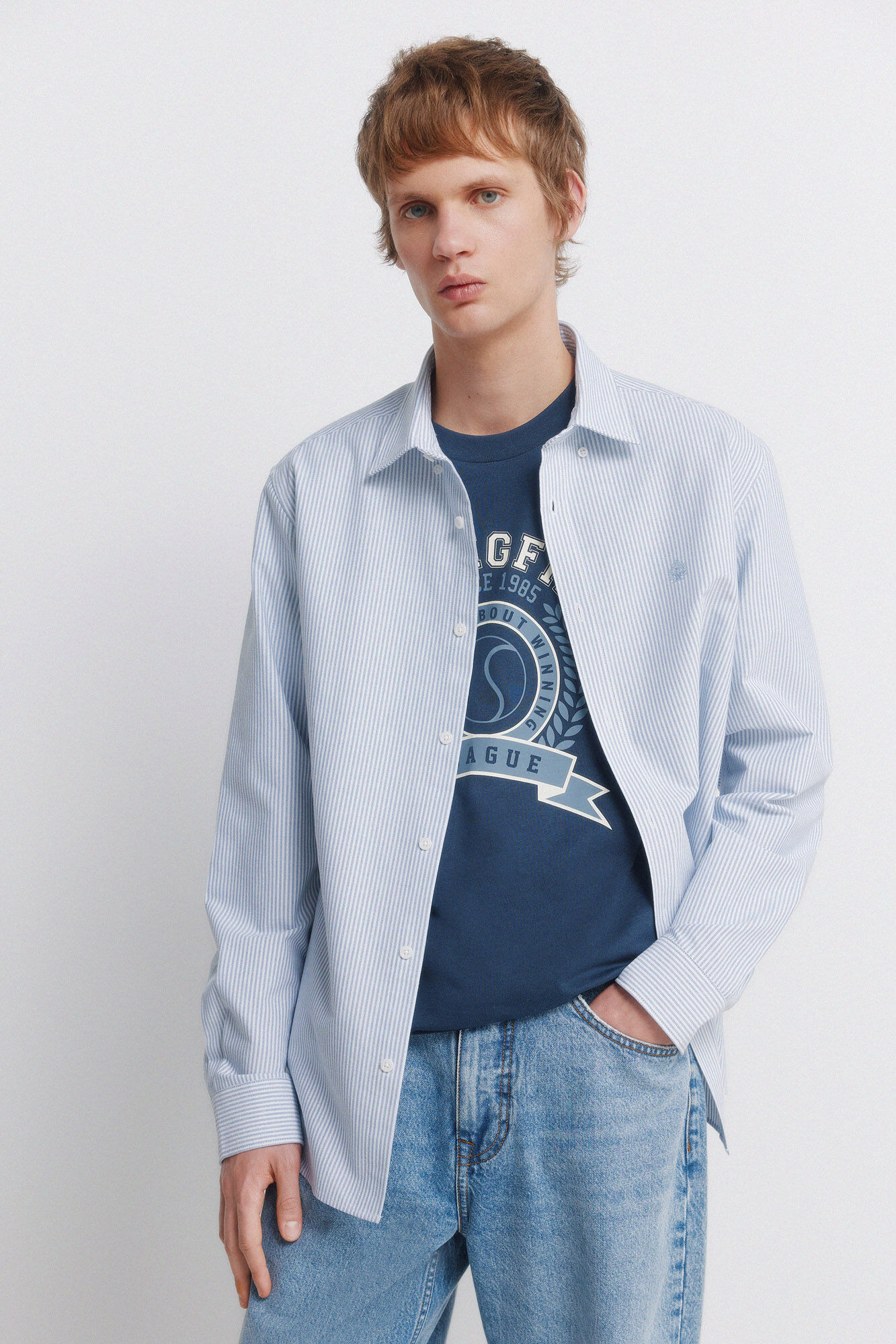 Springfield Camisa oxford a rayas sin arrugas