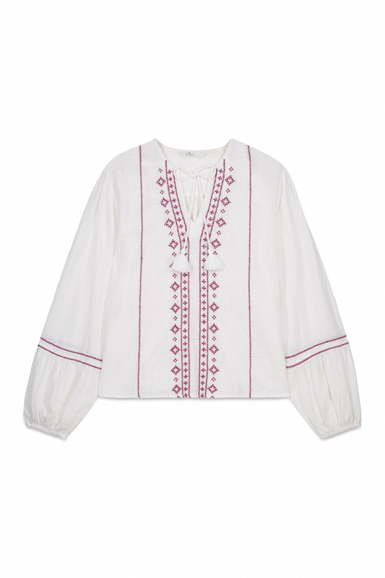 Springfield Blusa manga larga estampado cenefa blanco