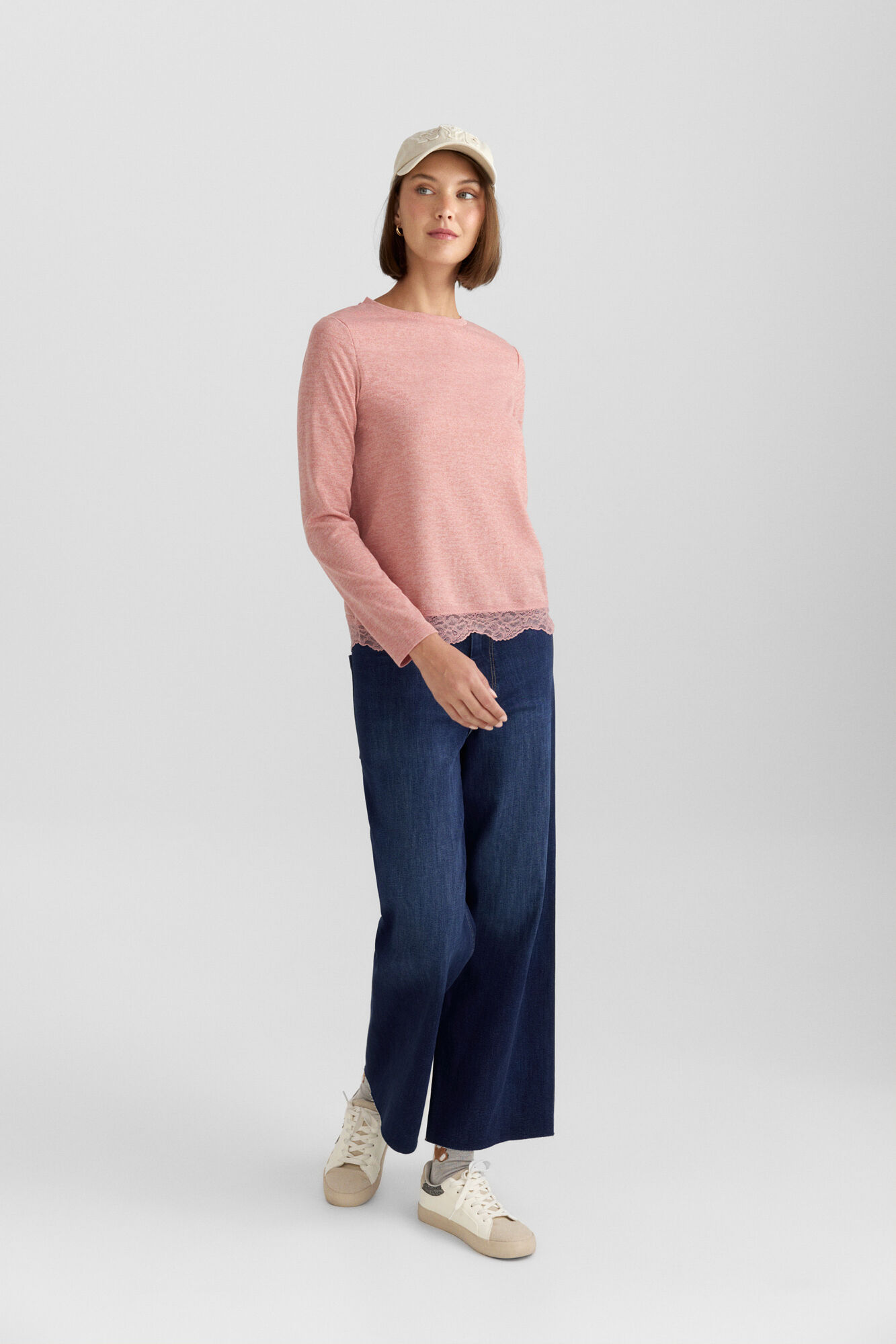 Springfield Playera manga larga de encaje rosa