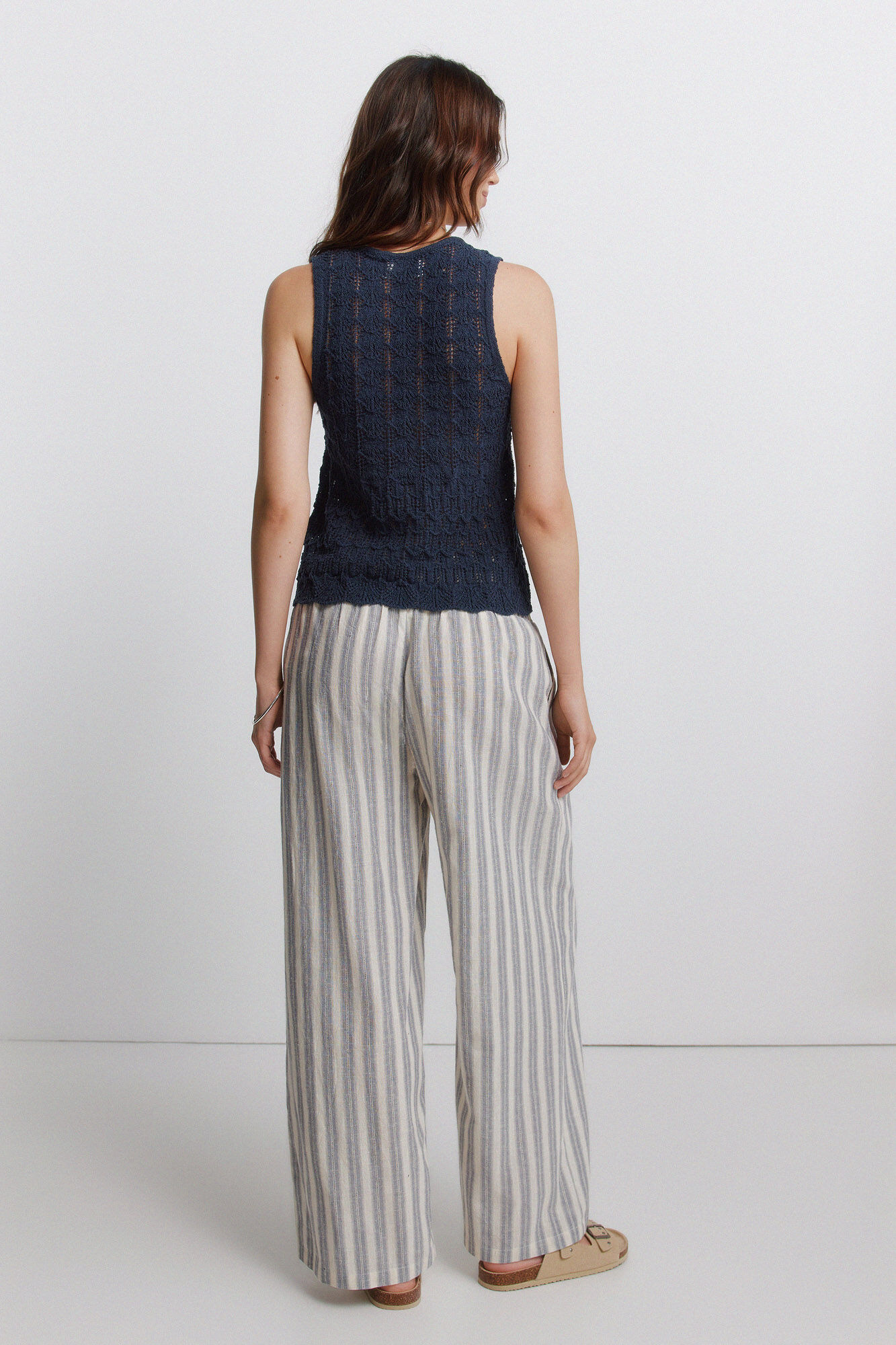 Springfield Pantal&oacute;n ancho de rayas blanco