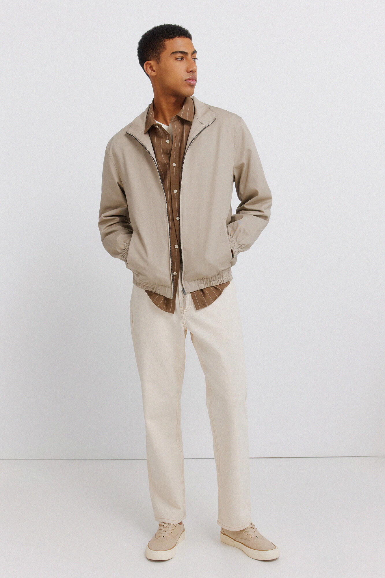 Springfield Camisa de rayas con lino caf&eacute;