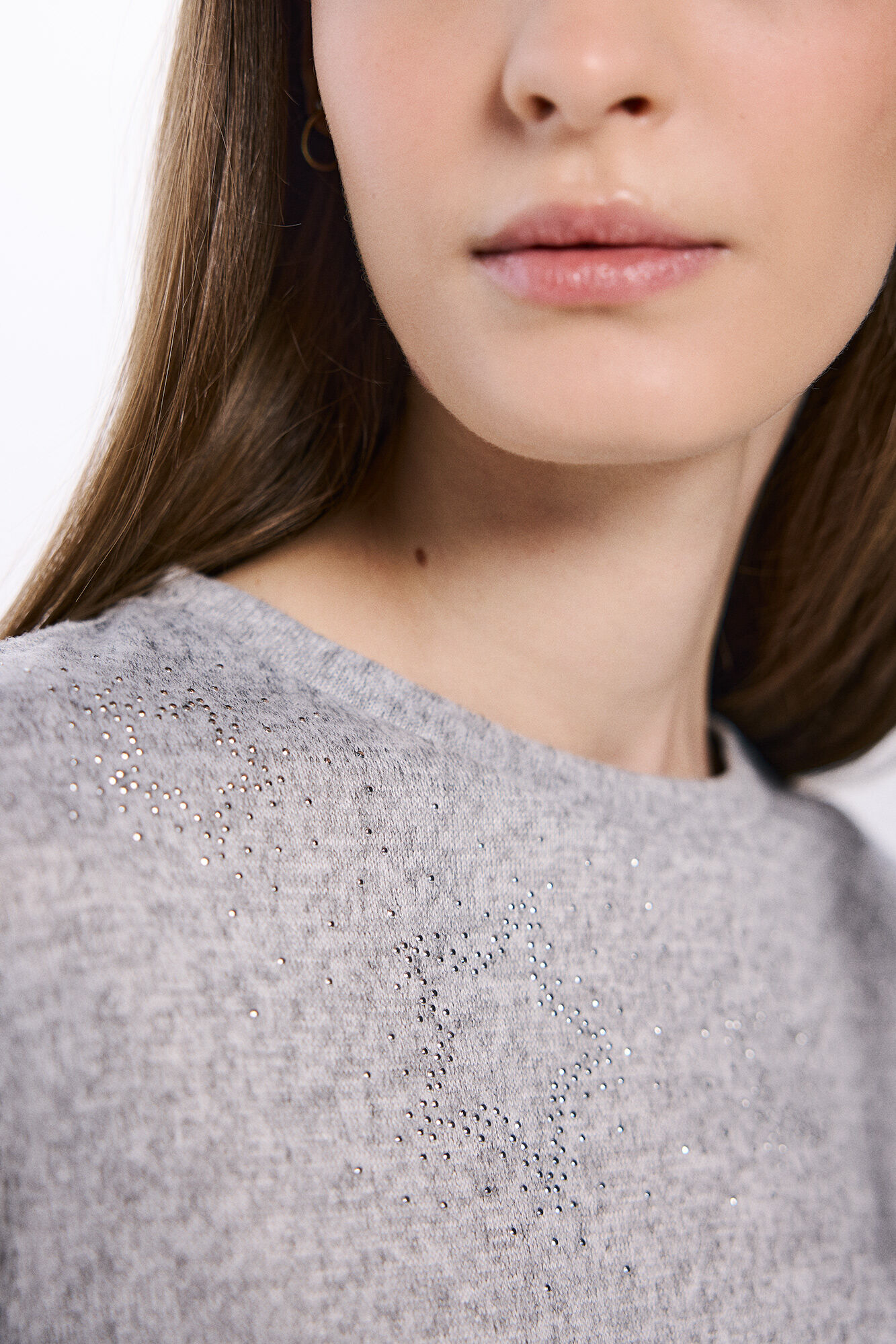 Springfield Playera estrellas tachuelas cristales gris