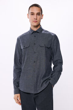 Springfield Camisa franela bolsillos en pecho gris