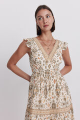 Springfield Vestido midi estampado cenefa beige