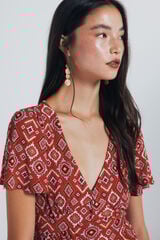 Springfield Top lace insertado estampado geométrico rojo