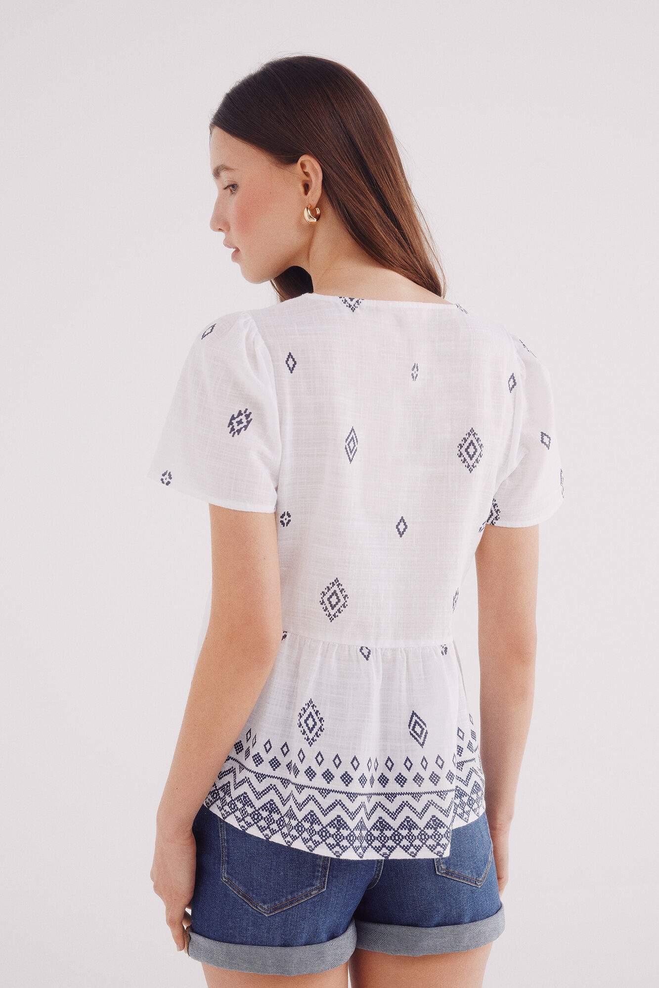 Springfield Blusa escote cenefa motivos &eacute;tnicos marino