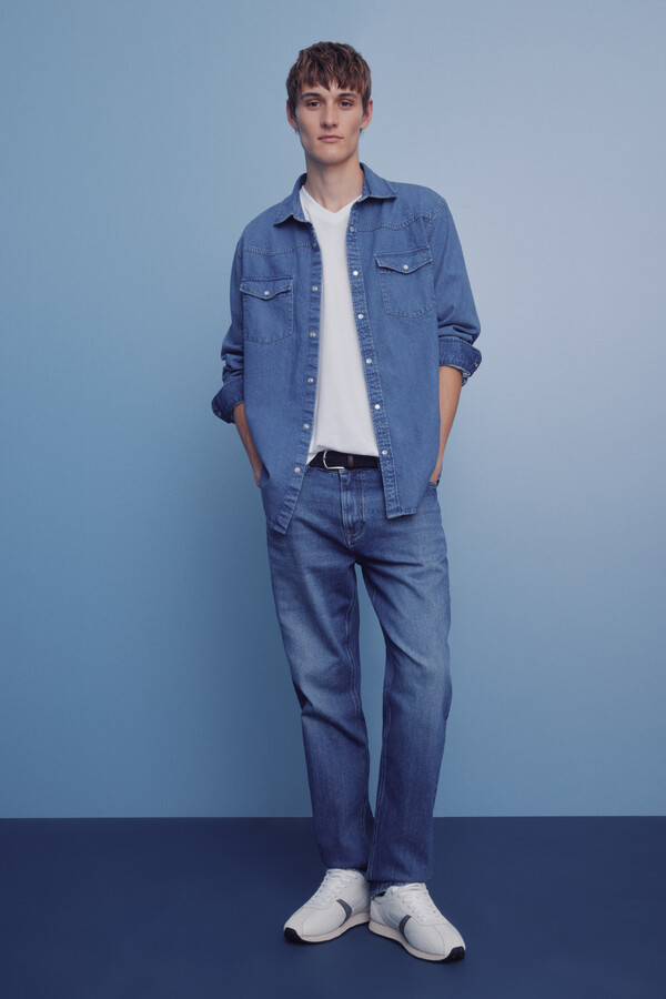 Springfield Pantalón chino microestampado slim fit azulado