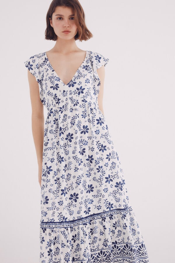 Springfield Vestido midi dobladillo volante cenefa café