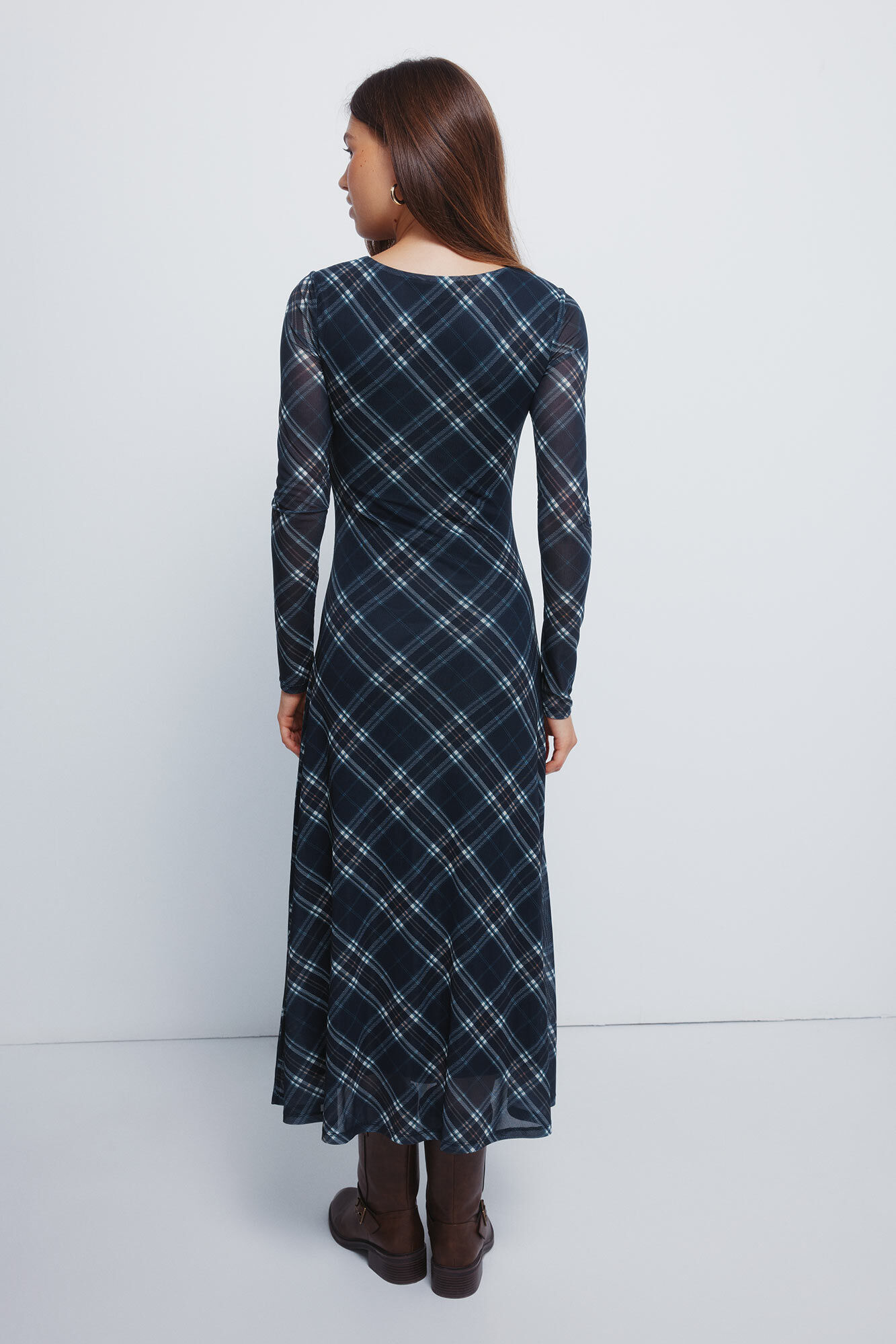 Springfield Vestido midi de gasa a cuadros marino