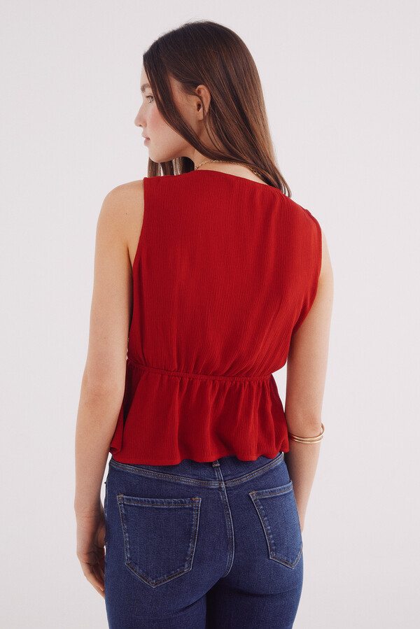 Springfield Blusa escote cenefa étnica rojo