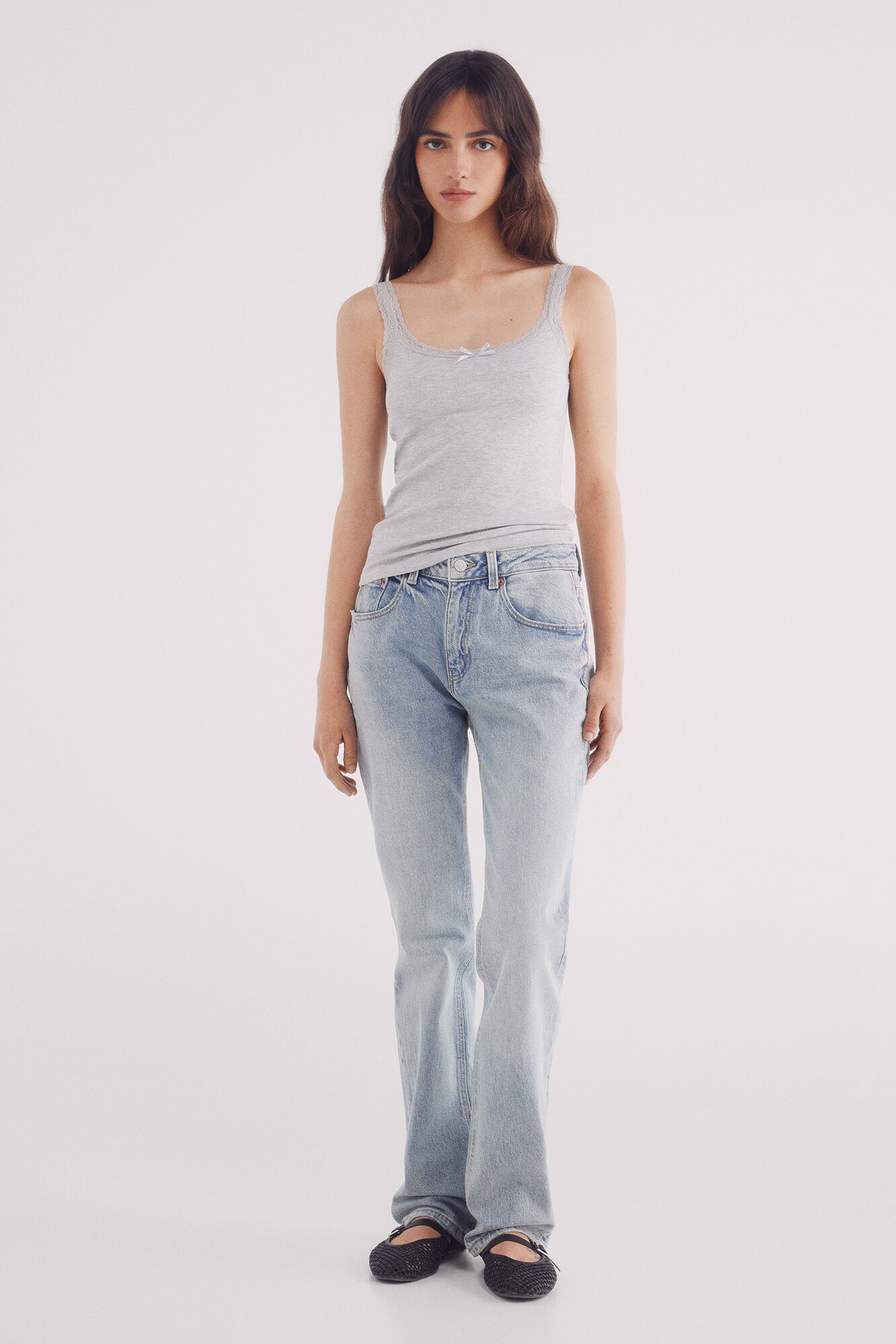 Springfield Playera tirantes puntilla escote gris